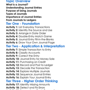 Journals And Journal Entries Worksheet Activity Booklet