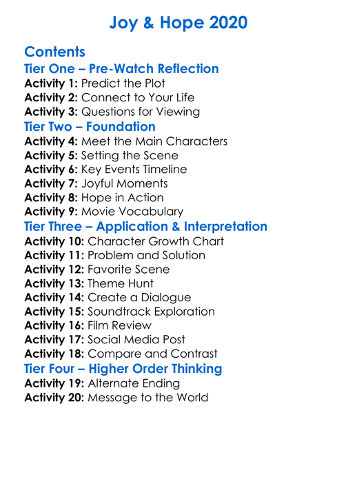 Joy Hope 2020 Worksheet Activity Booklet