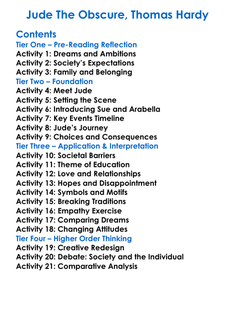 Jude The Obscure Thomas Hardy Worksheet Activity Booklet