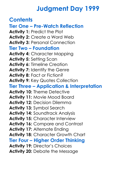 Judgment Day 1999 Worksheet Activity Booklet