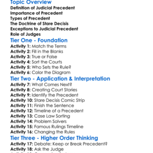 Judicial Precedent Worksheet Activity Booklet