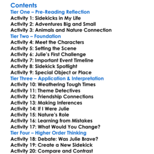 Julie My Sidekick Jean Craighead George Worksheet Activity Booklet