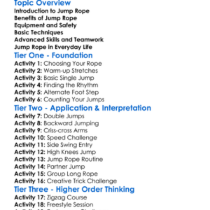 Jump Rope Techniques Worksheet Activity Booklet