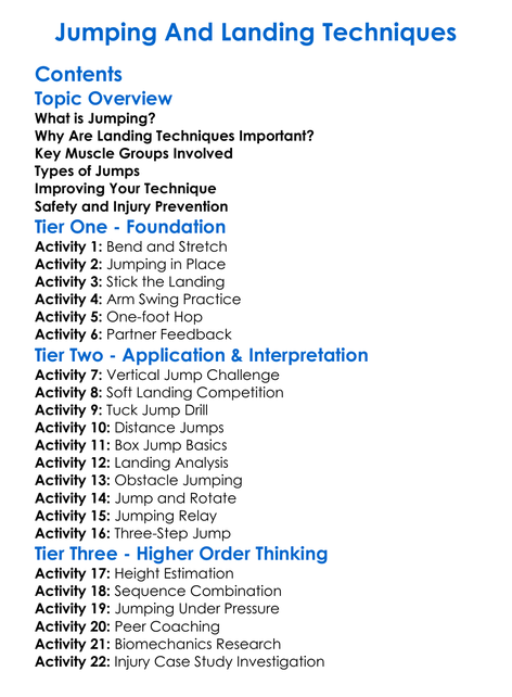 Jumping And Landing Techniques Worksheet Activity Booklet