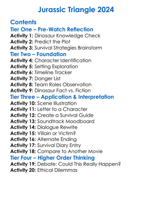 Jurassic Triangle 2024 Worksheet Activity Booklet
