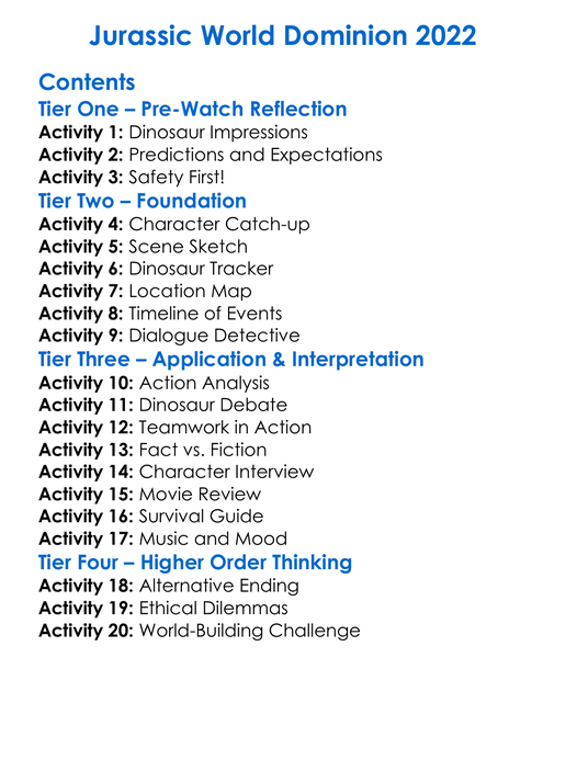 Jurassic World Dominion 2022 Worksheet Activity Booklet
