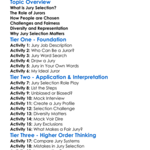 Jury Selection Worksheet Activity Booklet