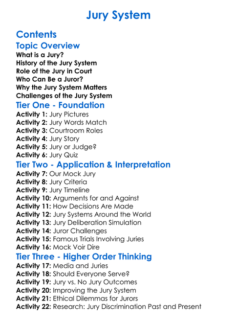 Jury System Worksheet Activity Booklet