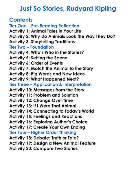 Just So Stories Rudyard Kipling Worksheet Activity Booklet