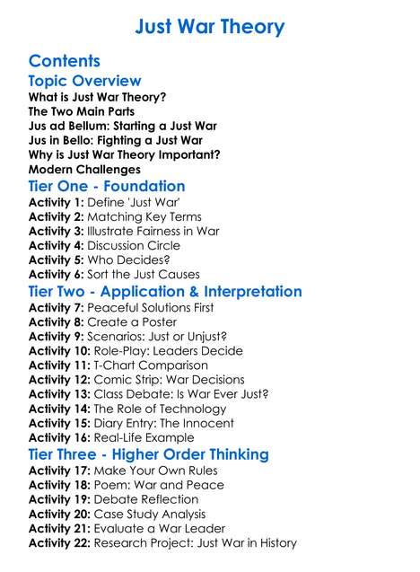 Just War Theory Worksheet Activity Booklet