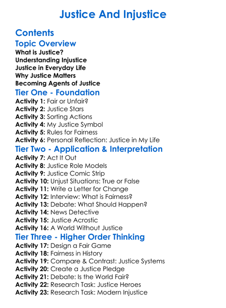 Justice And Injustice Worksheet Activity Booklet