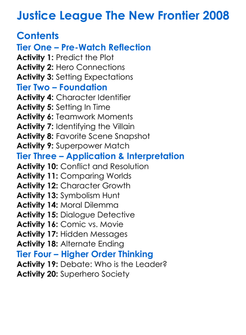 Justice League The New Frontier 2008 Worksheet Activity Booklet
