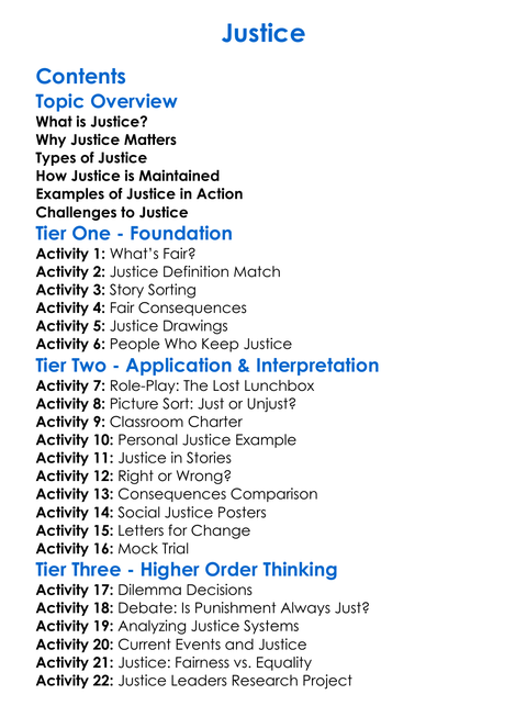 Justice Worksheet Activity Booklet