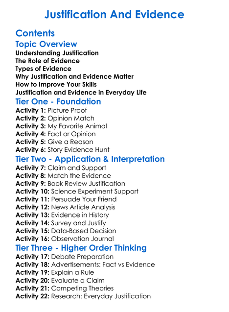 Justification And Evidence Worksheet Activity Booklet