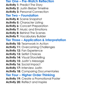 Justin Bieber Our World 2021 Worksheet Activity Booklet