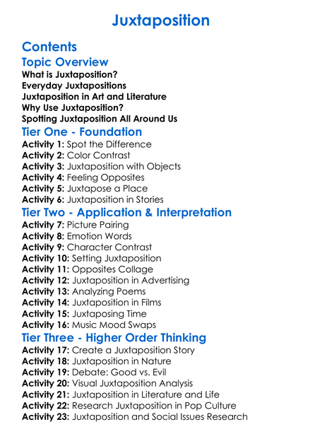 Juxtaposition Worksheet Activity Booklet