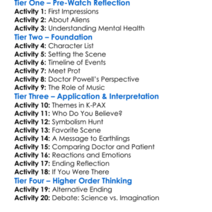 K-Pax 2001 Worksheet Activity Booklet