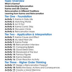 Karma And Reincarnation Worksheet Activity Booklet