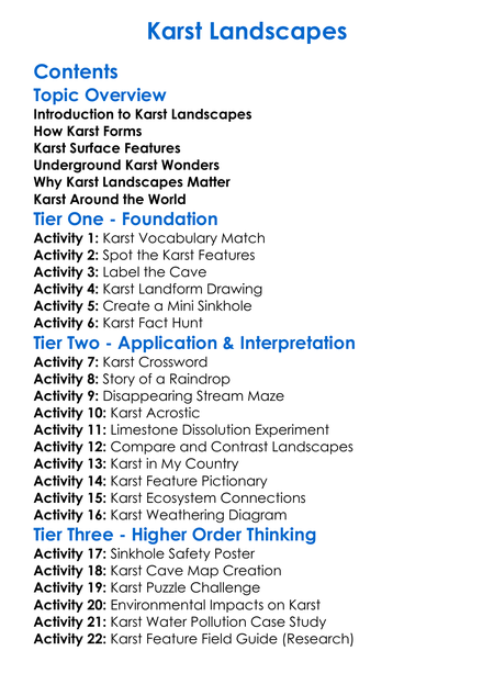 Karst Landscapes Worksheet Activity Booklet