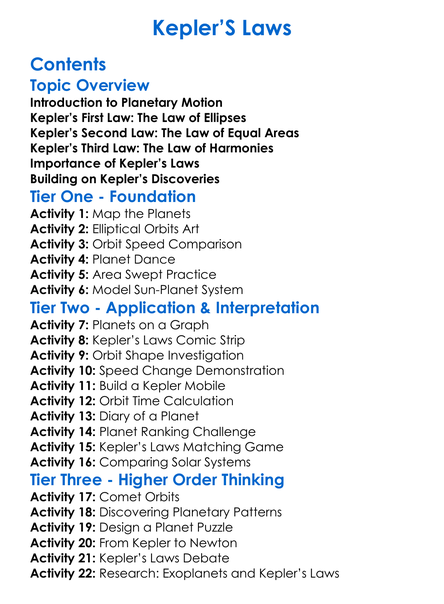 Keplers Laws Worksheet Activity Booklet