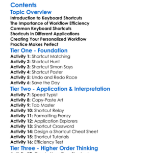 Keyboard Shortcuts And Workflow Efficiency Worksheet Activity Booklet