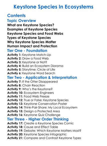 Keystone Species In Ecosystems Worksheet Activity Booklet