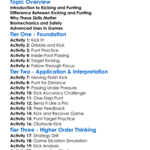 Kicking And Punting Worksheet Activity Booklet