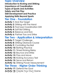 Kicking And Striking Worksheet Activity Booklet