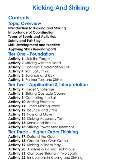 Kicking And Striking Worksheet Activity Booklet