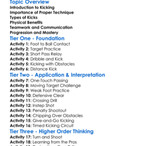 Kicking Skills Worksheet Activity Booklet