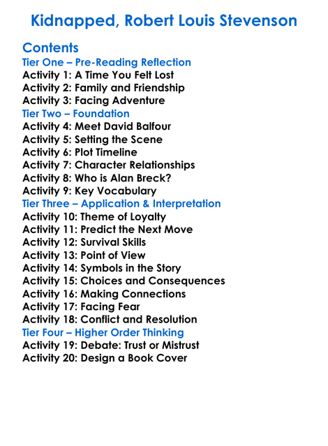 Kidnapped Robert Louis Stevenson Worksheet Activity Booklet