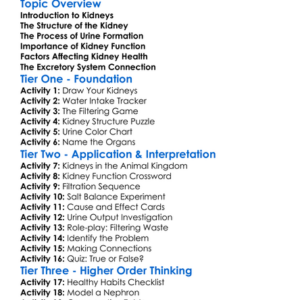Kidney Function And Urine Formation Worksheet Activity Booklet