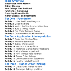 Kidney Structure And Function Worksheet Activity Booklet