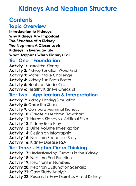 Kidneys And Nephron Structure Worksheet Activity Booklet