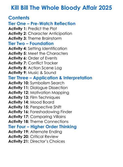 Kill Bill The Whole Bloody Affair 2025 Worksheet Activity Booklet
