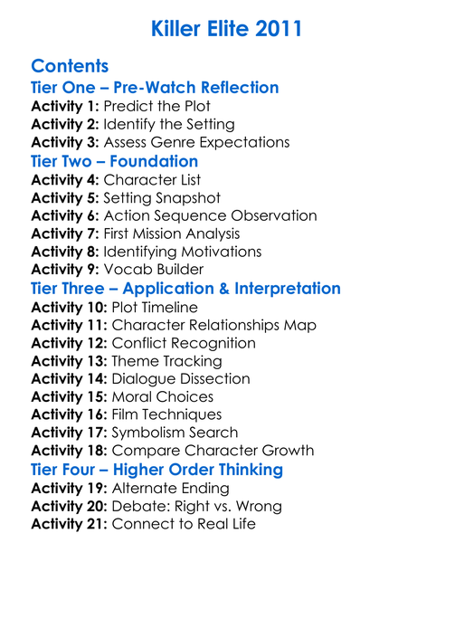 Killer Elite 2011 Worksheet Activity Booklet