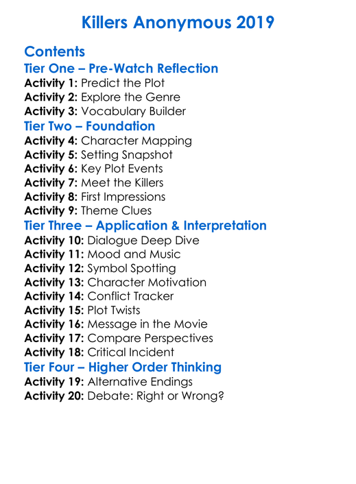 Killers Anonymous 2019 Worksheet Activity Booklet