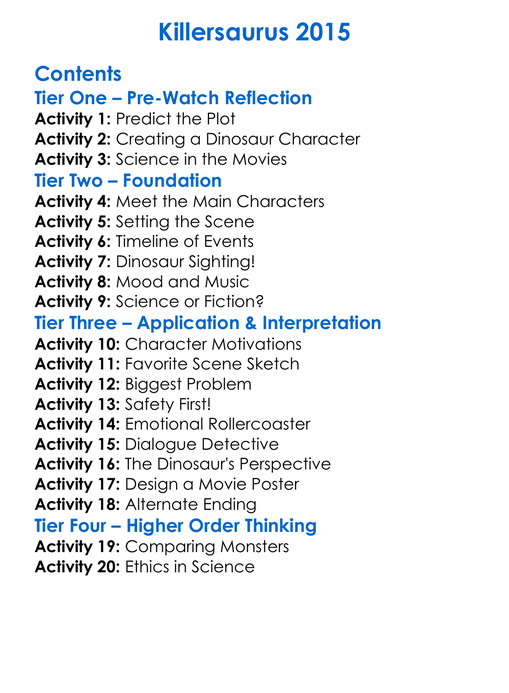 Killersaurus 2015 Worksheet Activity Booklet