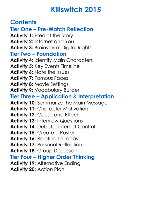 Killswitch 2015 Worksheet Activity Booklet