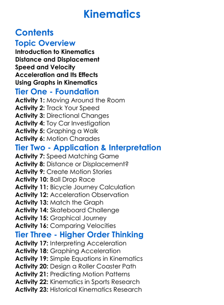 Kinematics Worksheet Activity Booklet