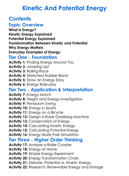 Kinetic And Potential Energy Worksheet Activity Booklet