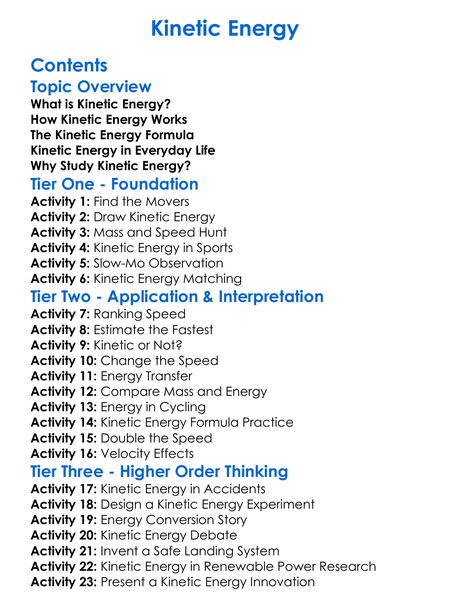 Kinetic Energy Worksheet Activity Booklet