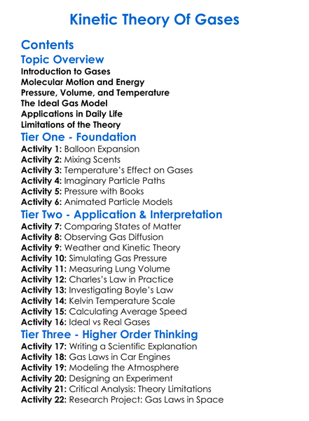 Kinetic Theory Of Gases Worksheet Activity Booklet