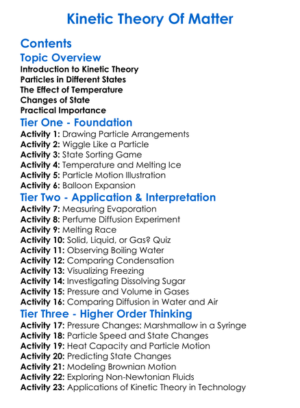 Kinetic Theory Of Matter Worksheet Activity Booklet