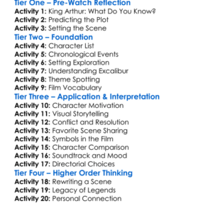 King Arthur Excalibur Rising 2017 Worksheet Activity Booklet