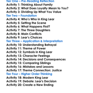 King Lear William Shakespeare Worksheet Activity Booklet