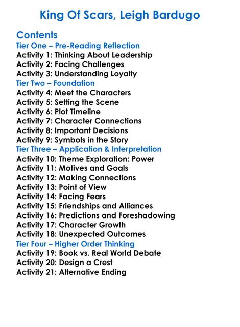 King Of Scars Leigh Bardugo Worksheet Activity Booklet
