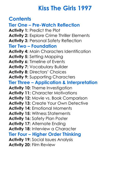Kiss The Girls 1997 Worksheet Activity Booklet
