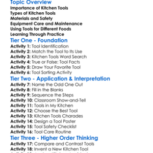 Kitchen Tools And Equipment Worksheet Activity Booklet