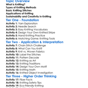 Knitting Methods And Applications Worksheet Activity Booklet